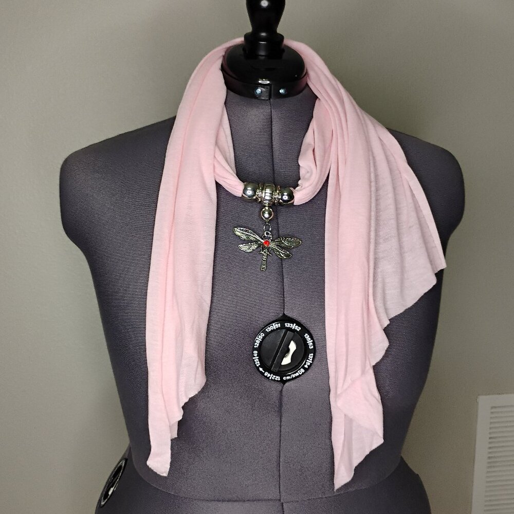 Pink Neck Scarf with Dragonfly Pendant - NWOT